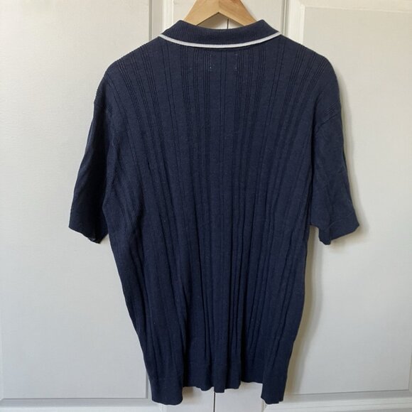 American Eagle Weekend Tipped Sweater Polo Shirt Mens L Navy Preppy Knit - Picture 7 of 9